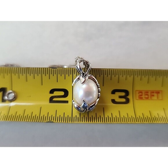 Honora 925 Sterling Silver Real Pearl Floral Pendant Necklace Vintage - Picture 9 of 11